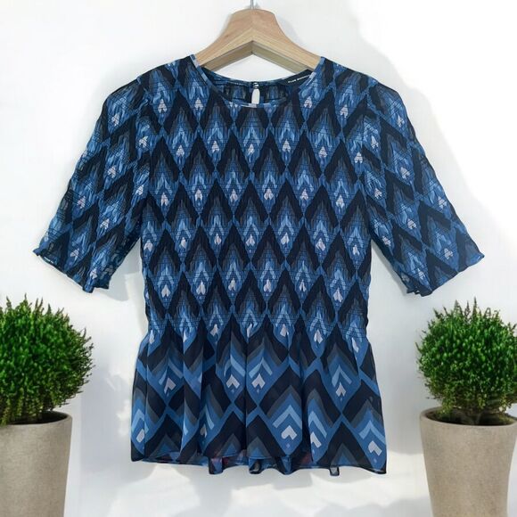 Club Monaco Luceenie Abstract-Print Ruched Peplum Top - Picture 4 of 10